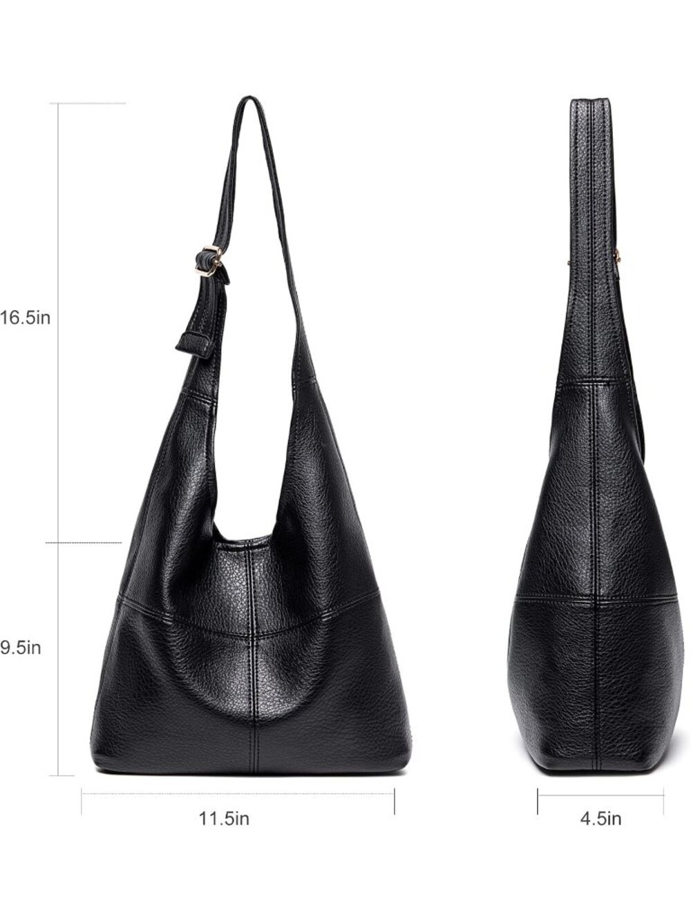 〽️Women Black Soft Slouchy Vegan Leather Matching Wristlet Hobo Shoulder Handbag - Picture 4 of 6